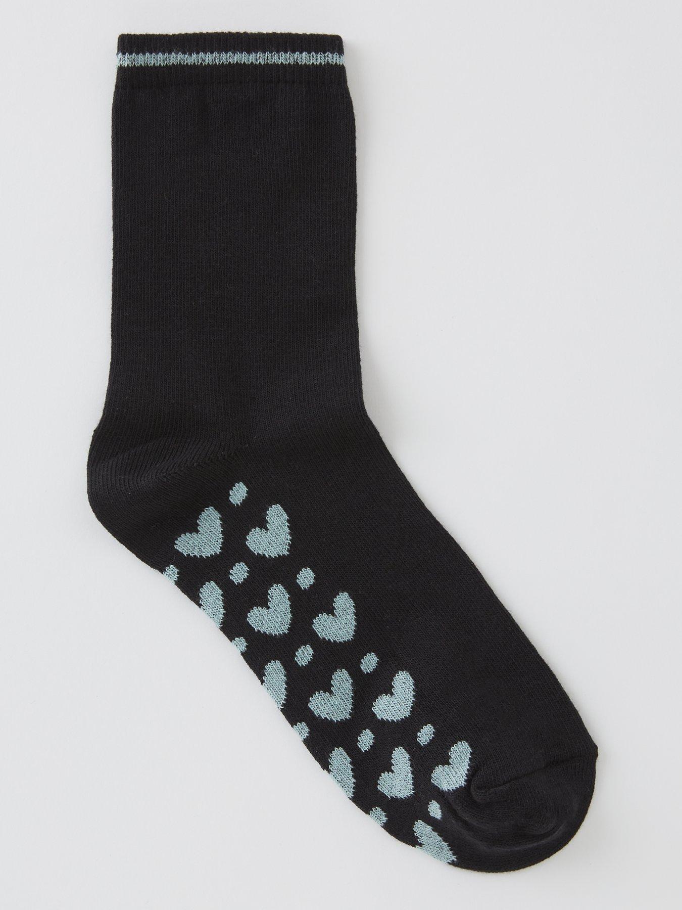 stillFront image of everyday-contrast-print-ankle-socks-5-pack-black