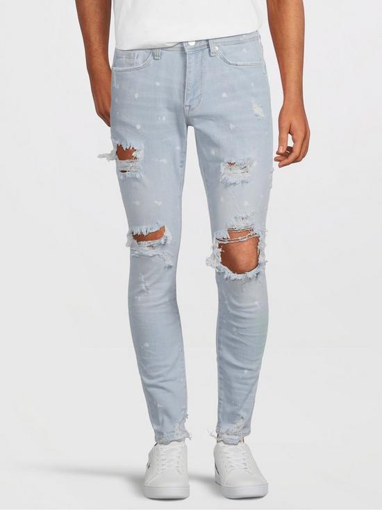 front image of river-island-spray-on-douglas-bleach-rips-jeans