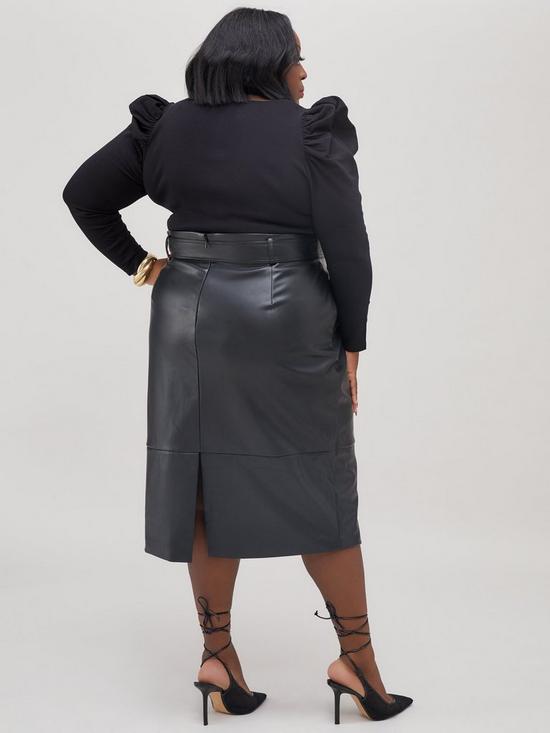 stillFront image of judi-love-belted-pu-midi-skirt-black