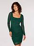  image of apricot-micro-flock-dot-ruched-bodycon-dress-green