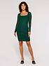  image of apricot-micro-flock-dot-ruched-bodycon-dress-green