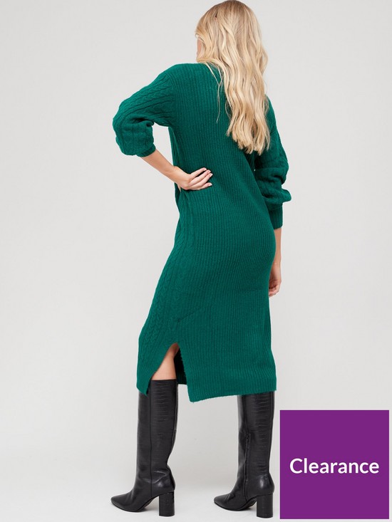 stillFront image of v-by-very-knitted-cable-knit-crew-neck-dress-forest-green