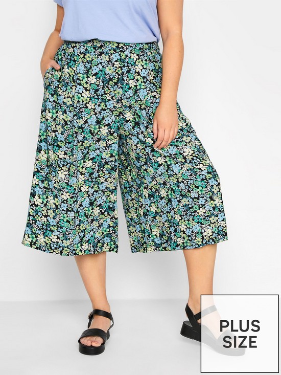 front image of yours-clothing-spun-viscose-culotte-blue-floral