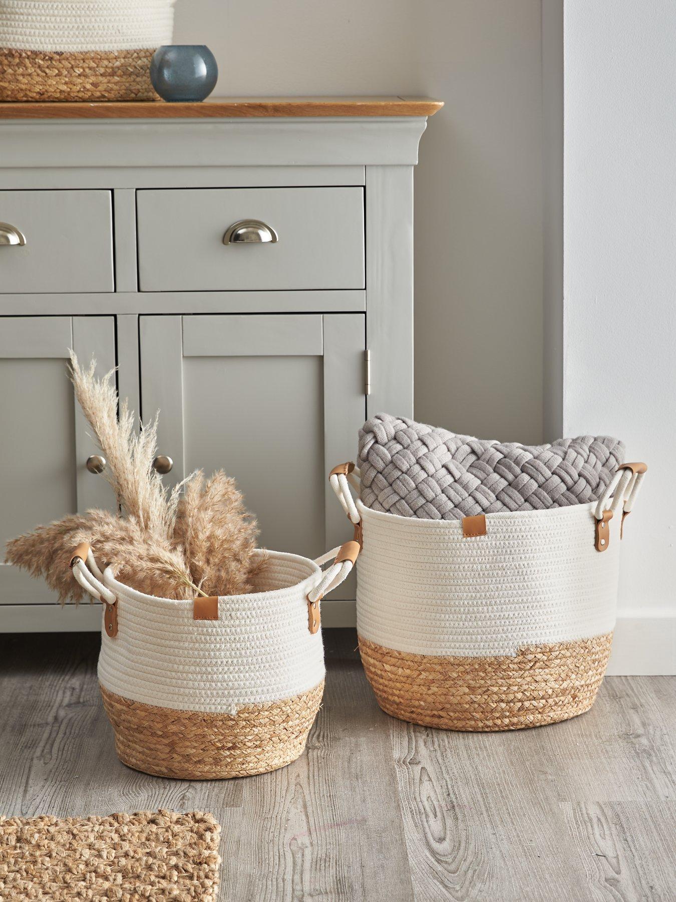 The Very Collection Set of 2 Round Cotton/Seagrass Storage Baskets