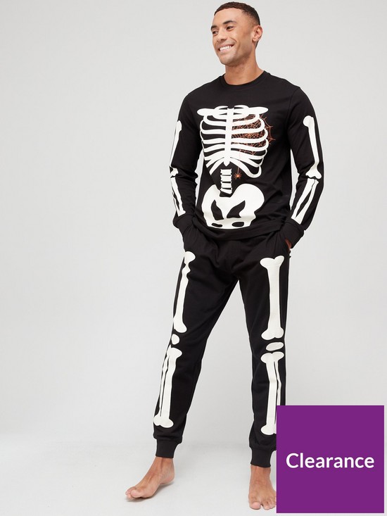 stillFront image of very-man-mens-family-halloween-skeleton-pyjamas-black