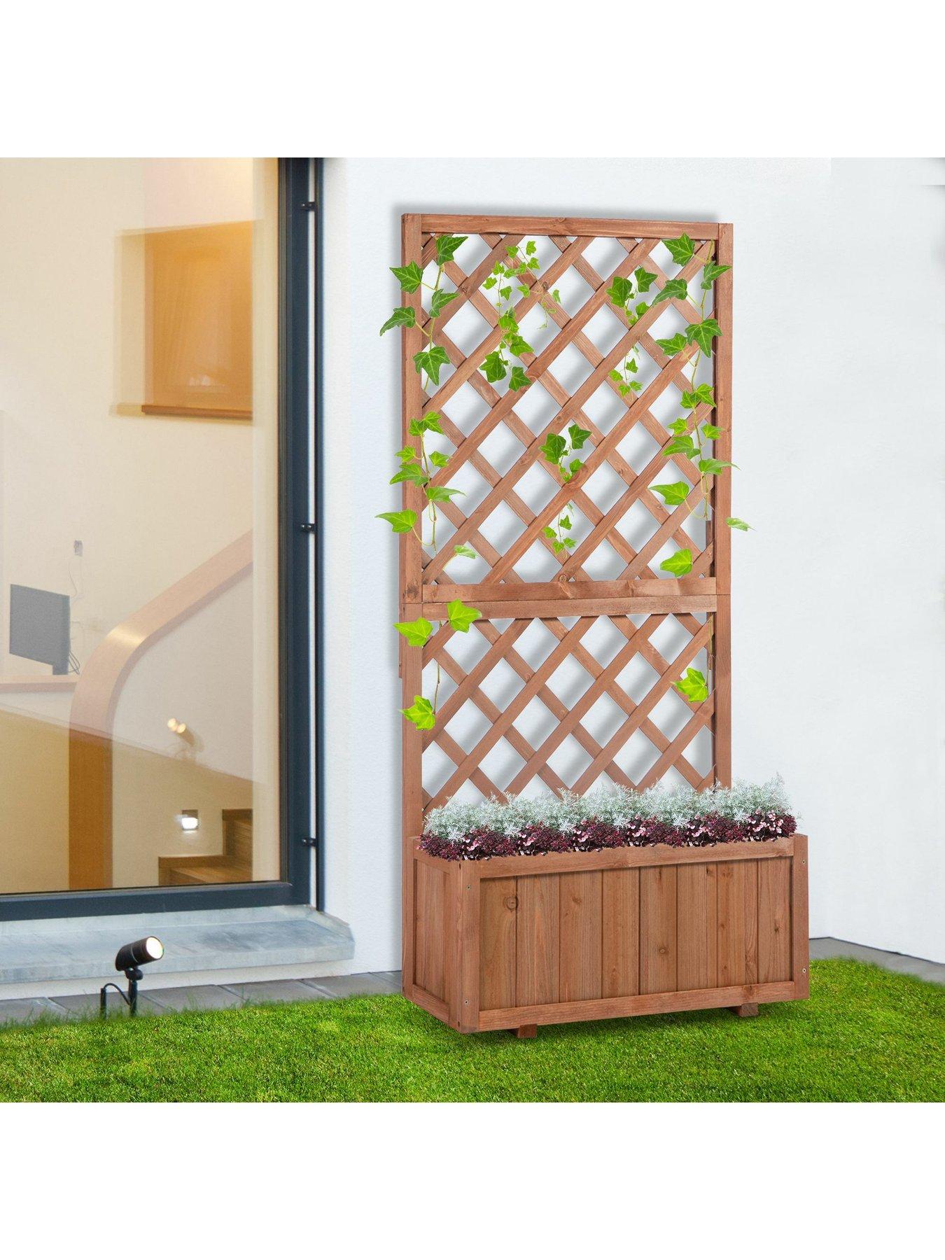 Image 1 of 5 of OutSunny Wooden Planter with Trellis Display Stand 72.5Lx31.5Wx149.5Hcms