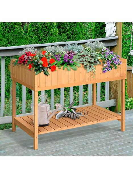 outsunny-fir-wood-raised-rectangular-8-compartment-plant-stand