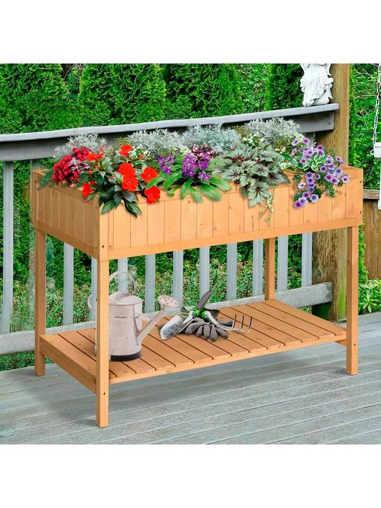 front image of outsunny-fir-wood-raised-rectangular-8-compartment-plant-stand