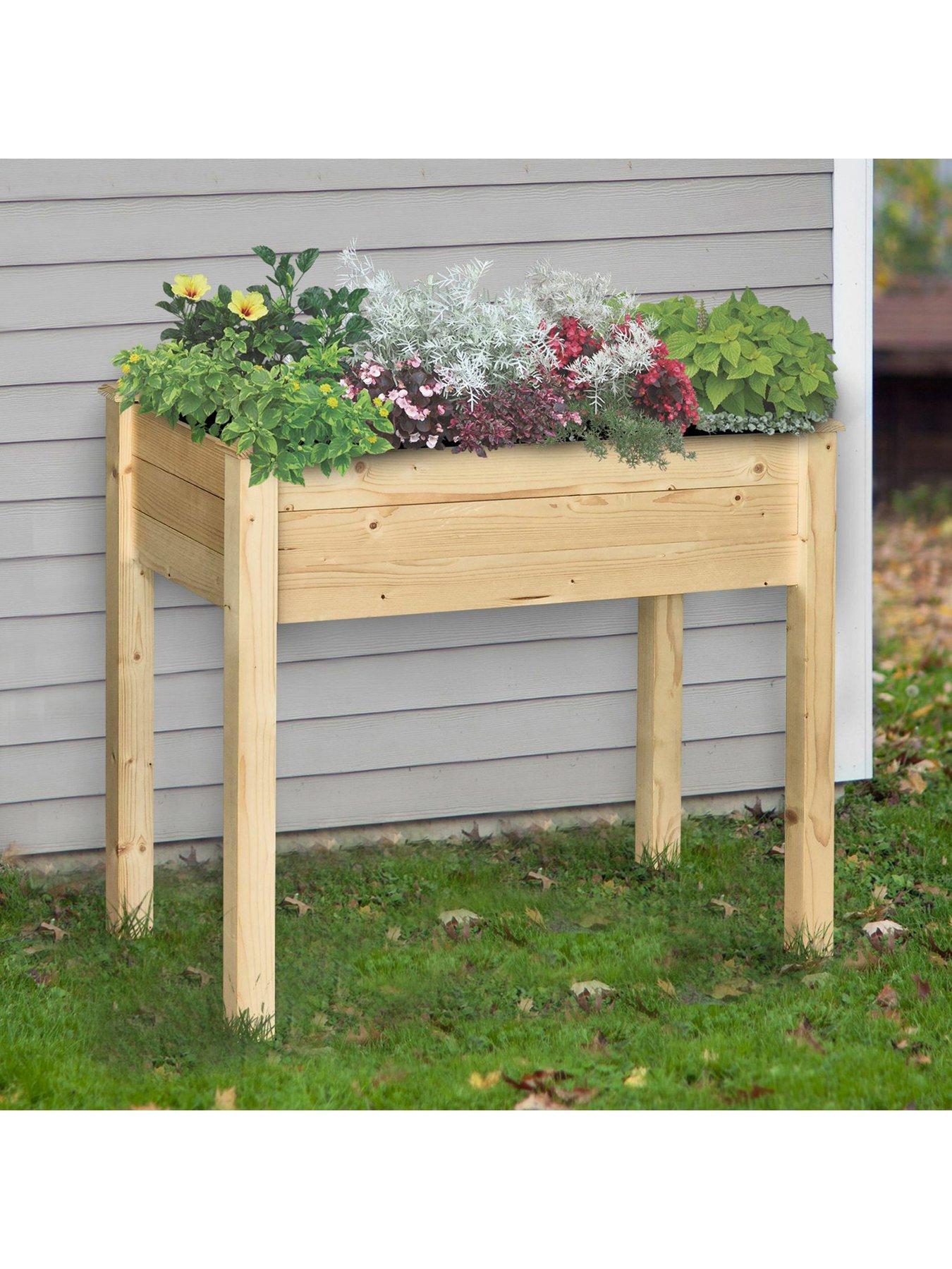 undefined Fir Wood Raised Rectangular Plant Stand