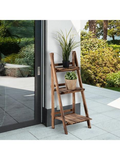 outsunny-3-tier-wooden-plant-standladder