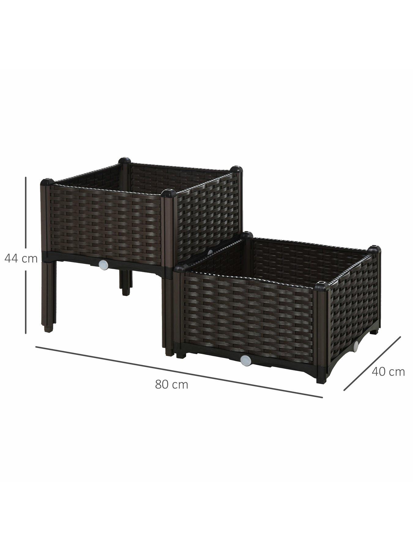 Image 2 of 5 of OutSunny Set Of 2 Raised Outdoor Garden Rattan Effect Planter Boxes