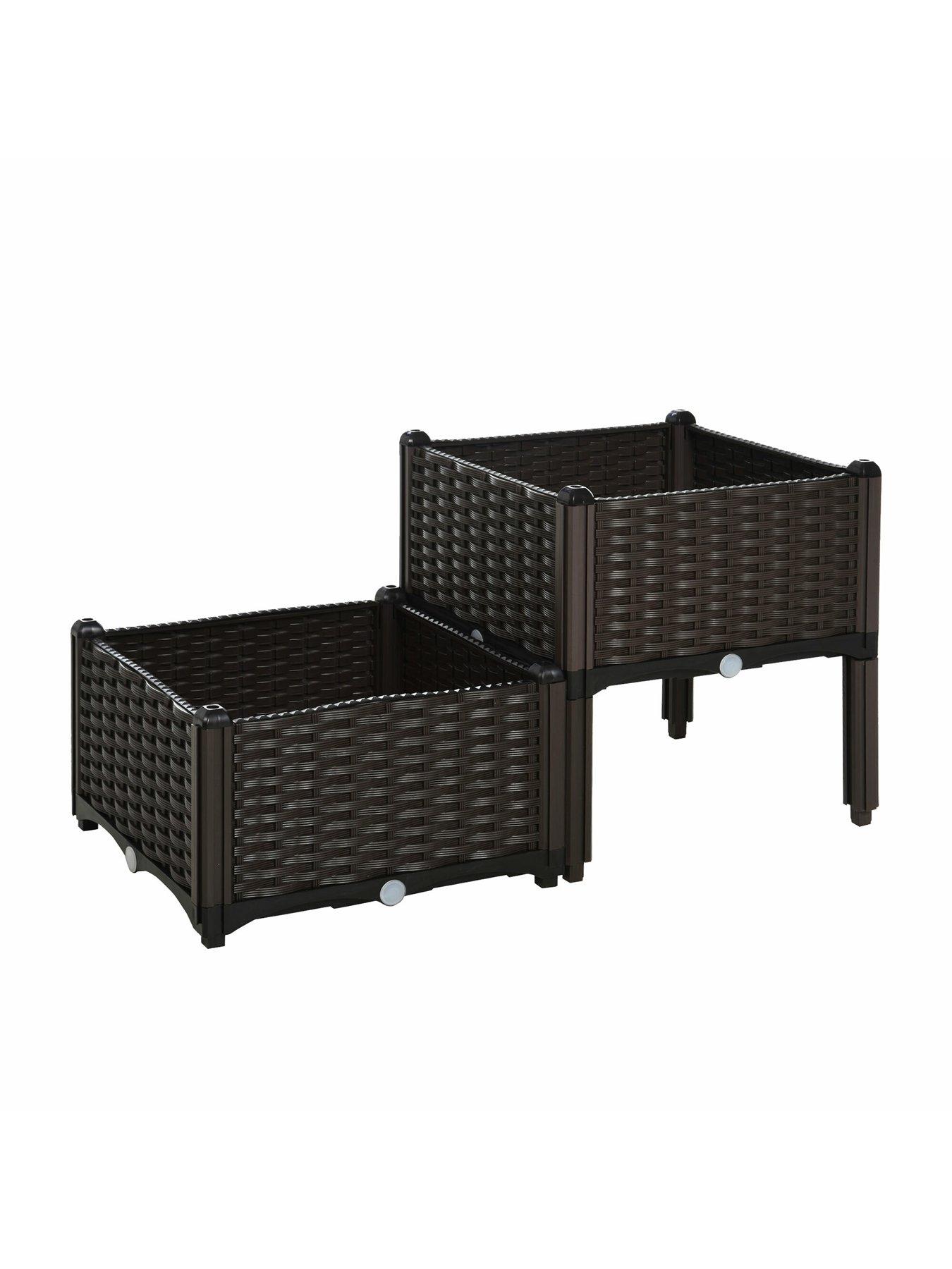 Image 3 of 5 of OutSunny Set Of 2 Raised Outdoor Garden Rattan Effect Planter Boxes