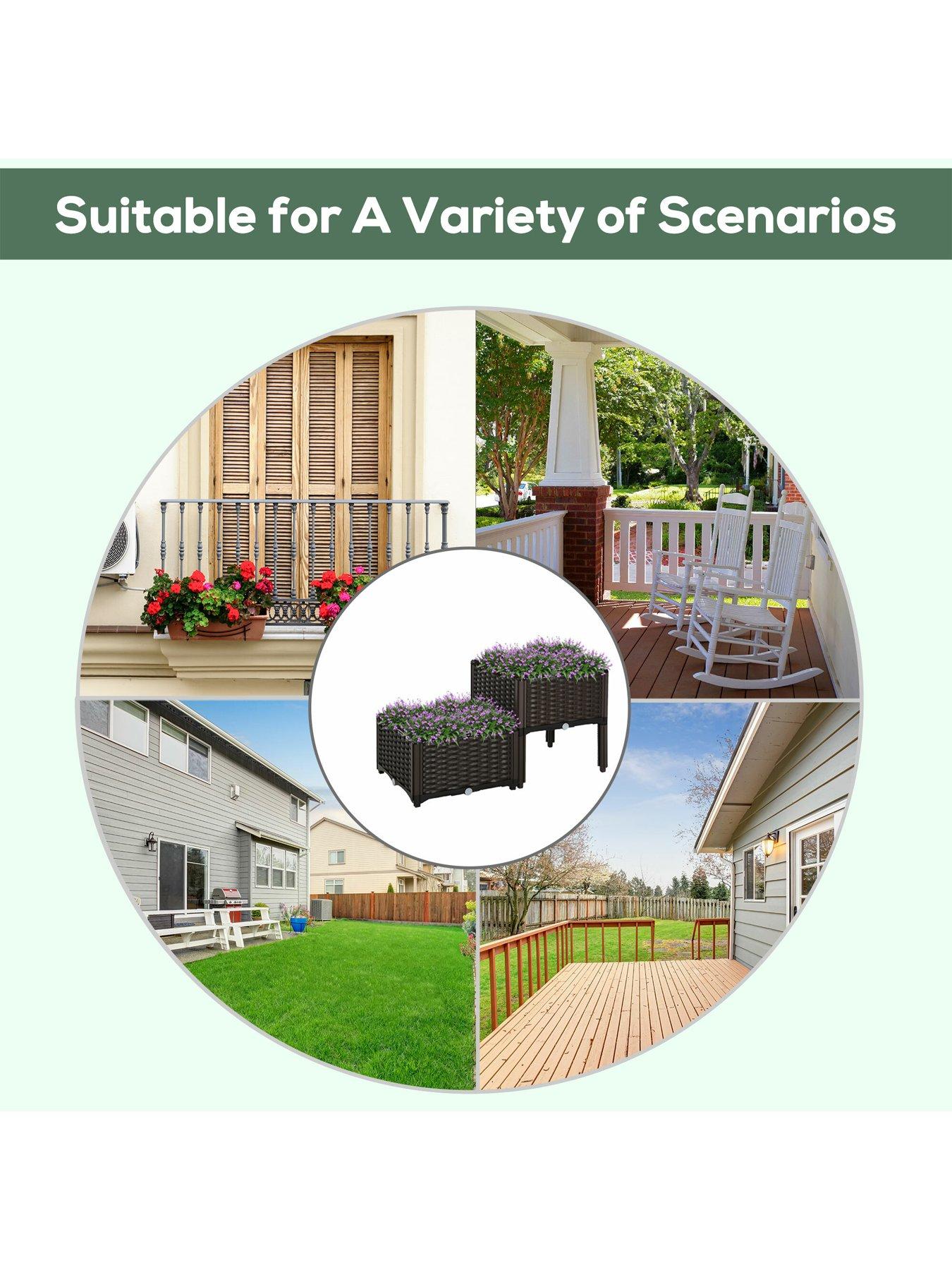 Image 5 of 5 of OutSunny Set Of 2 Raised Outdoor Garden Rattan Effect Planter Boxes