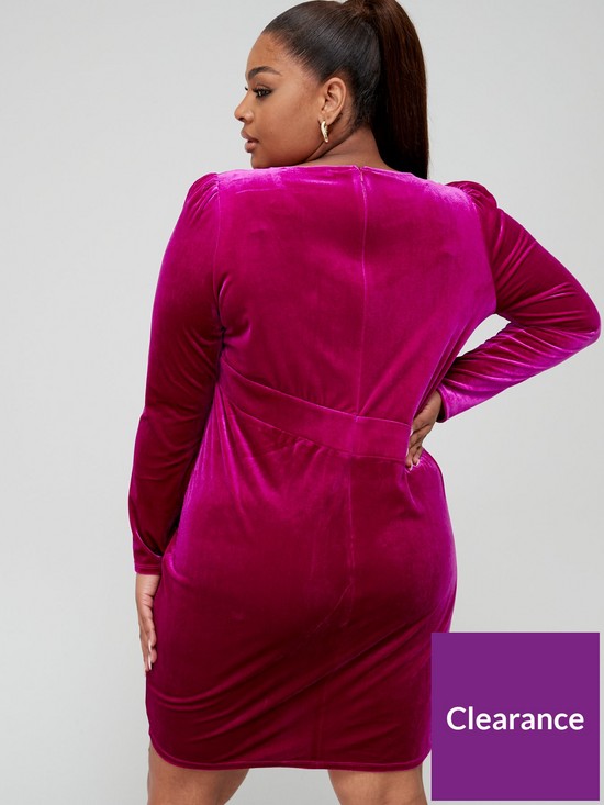stillFront image of v-by-very-curve-velvet-ruched-mini-dress-pink