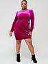  image of v-by-very-curve-velvet-ruched-mini-dress-pink