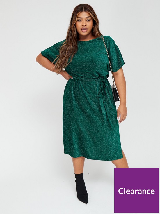 front image of v-by-very-curve-lurex-jersey-dress-green