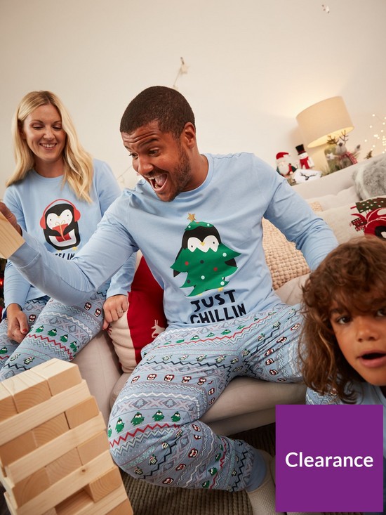 front image of very-man-mens-penguinnbspmatching-family-christmas-pyjamas-light-bluenbsp