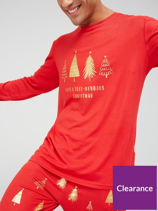 stillFront image of very-man-mens-gold-print-soft-touch-matching-family-christmas-pyjamas-rednbsp