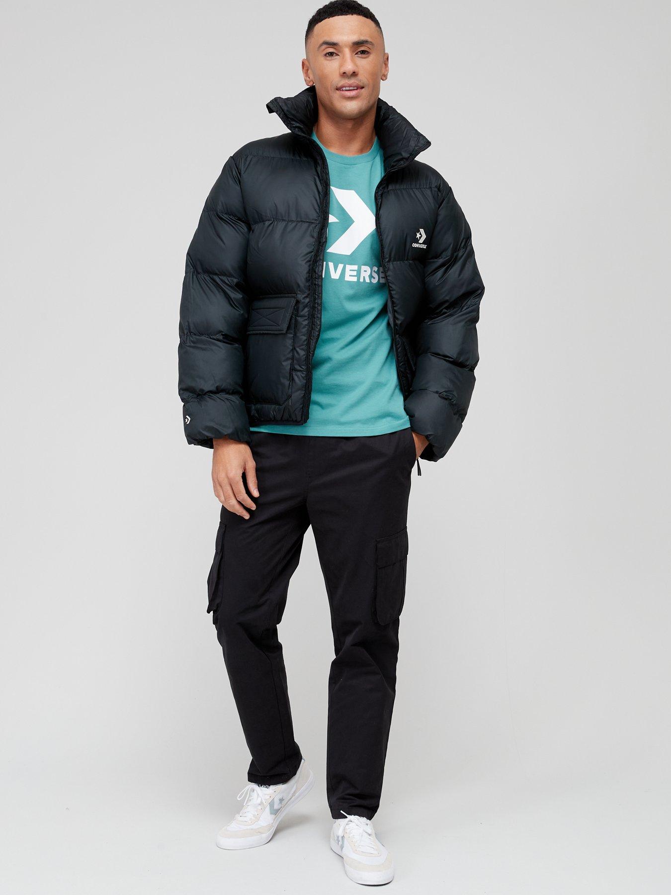 Star Chevron Left Chest Patch Pocket Padded Jacket Black
