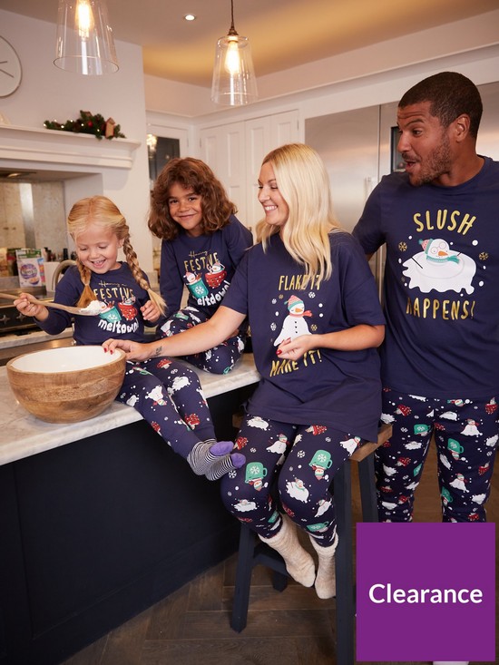 front image of v-by-very-ladies-snowman-matching-family-christmas-pyjamas-navy