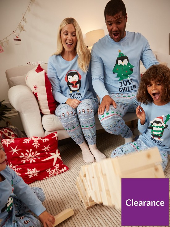 front image of v-by-very-ladies-penguin-matching-family-christmas-pyjamas-blue