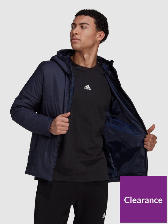 front image of adidas-sportswear-bsc-3-stripes-hooded-insulated-jacket-navy