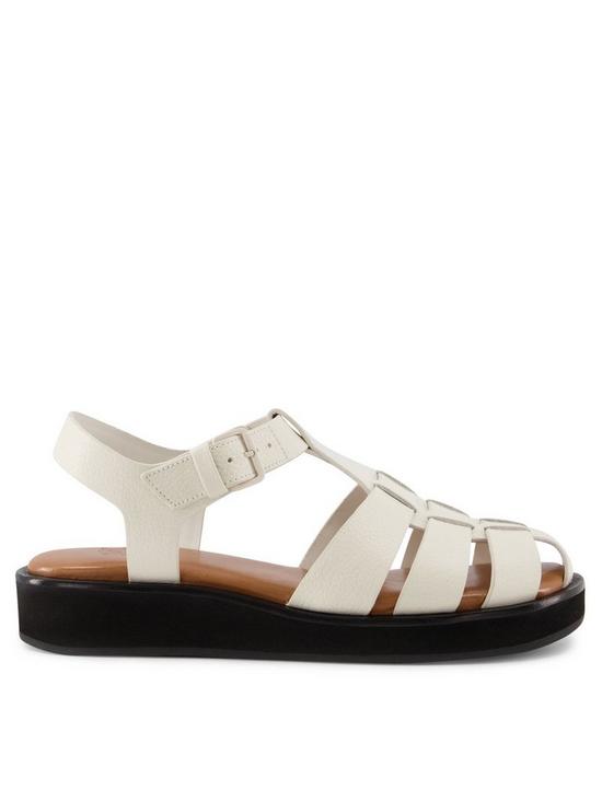 front image of dune-london-loch-leather-fisherman-buckle-sandal