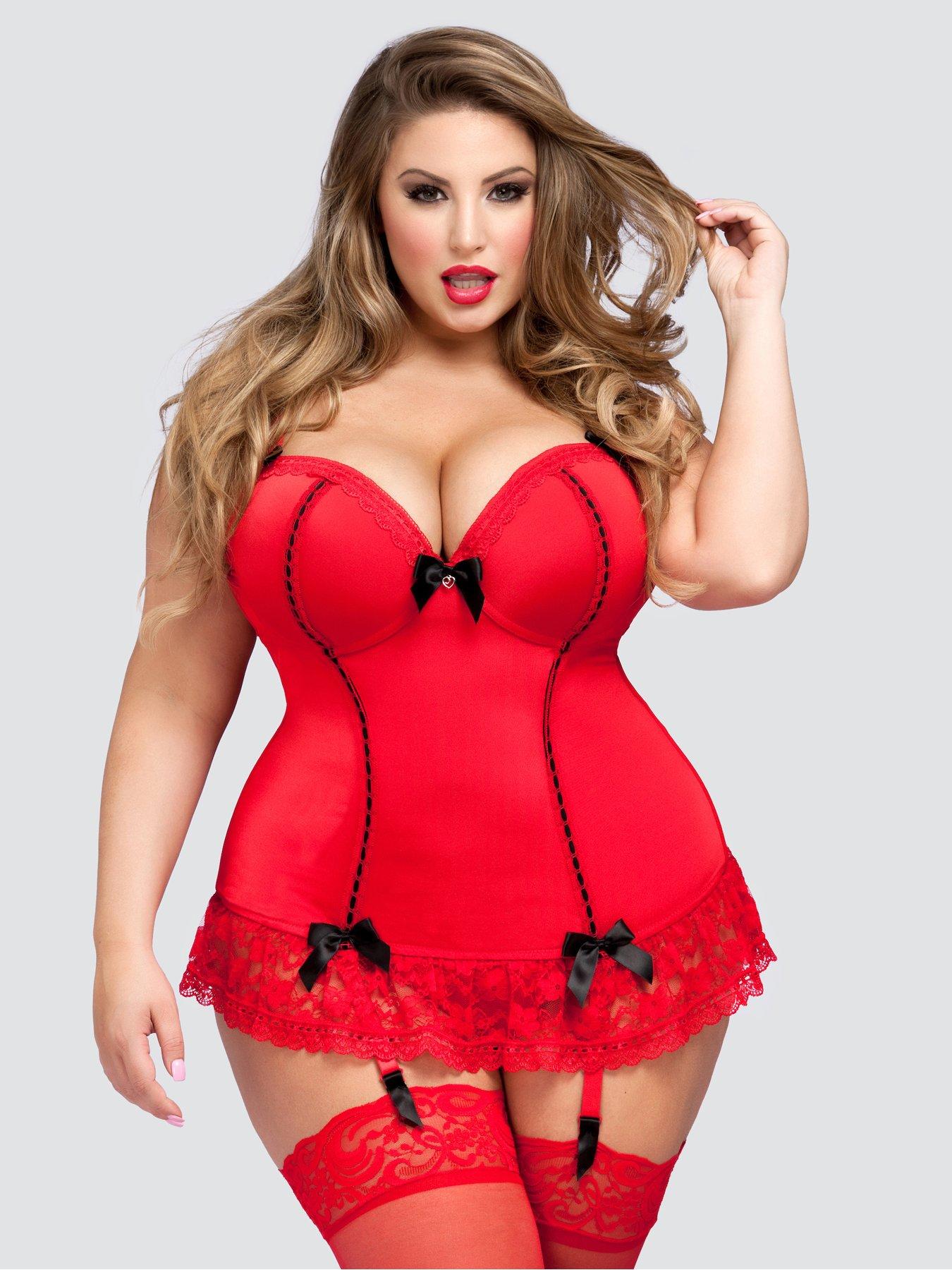 Plus Size Seduce Me Red Push up Basque Set Red