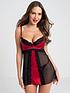  image of lovehoney-2-piecenbspempressnbspsatin-and-lace-chemise-set-blackred