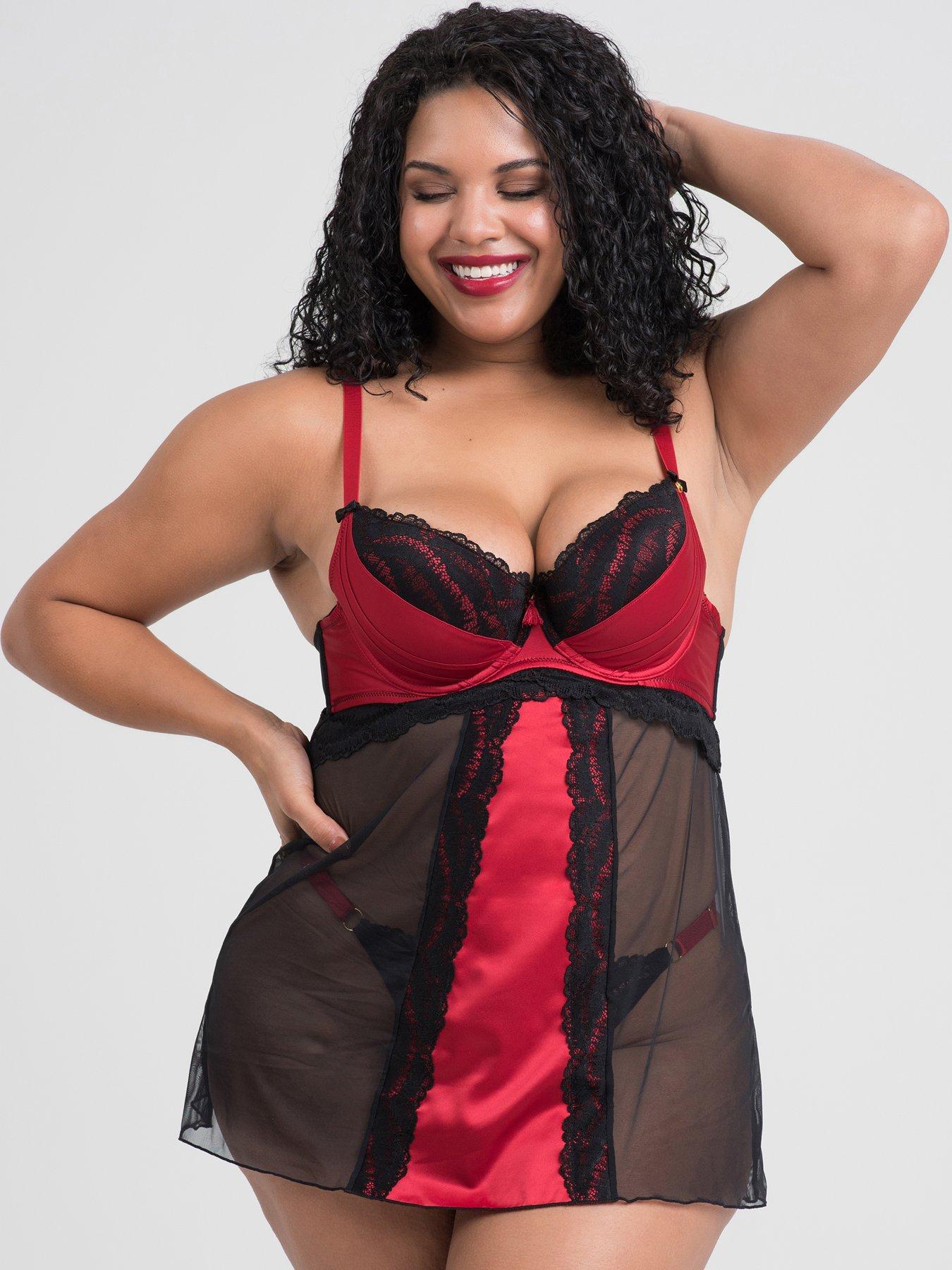 Lovehoney 2-Piece Plus Size Fierce Leather-Look Basque Set - Black