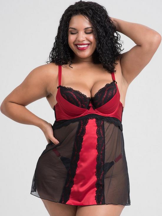 front image of lovehoney-2-piecenbspplus-size-empressnbspsatin-and-lace-chemise-set-blackred