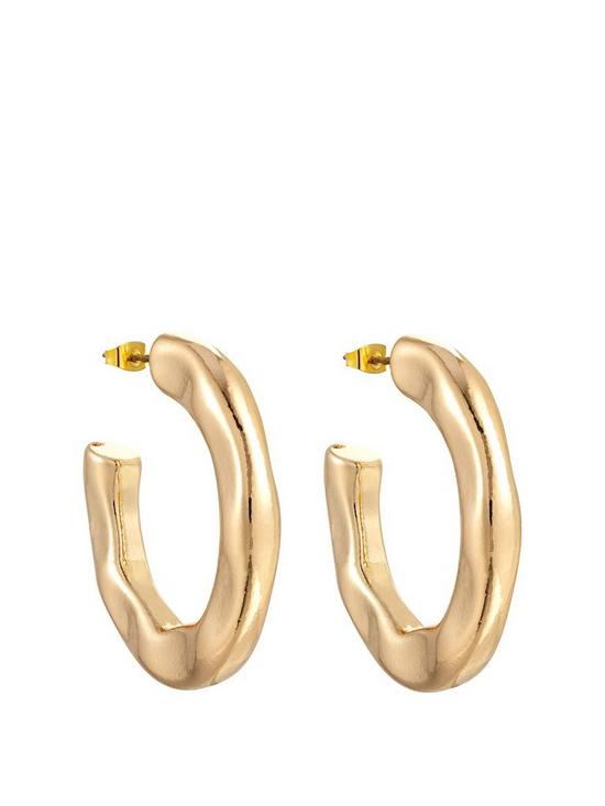 front image of gold-plated-chunky-textured-hoop-earrings