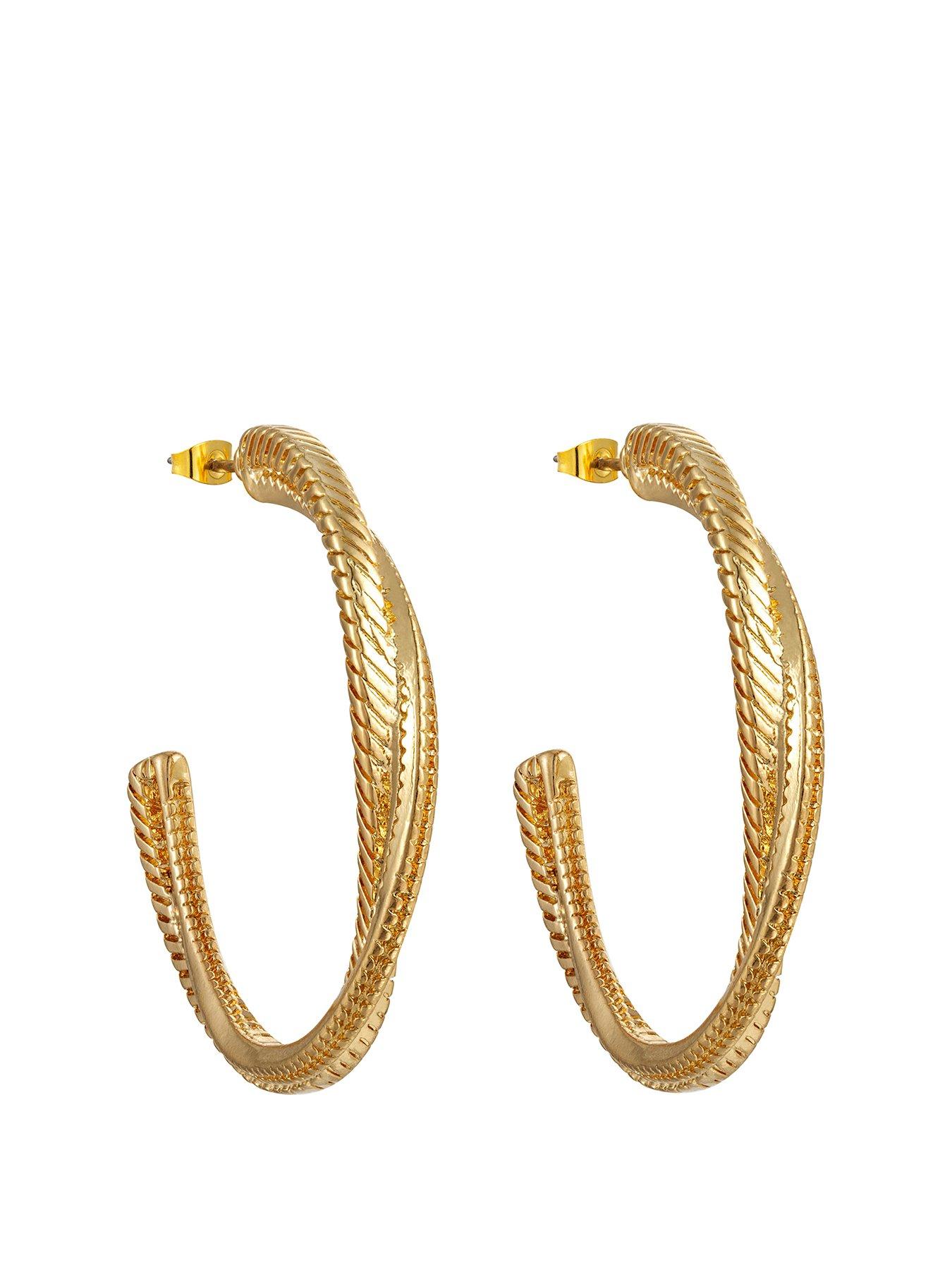 the-love-collection-gold-plated-textured-large-fashion-stud-hoops