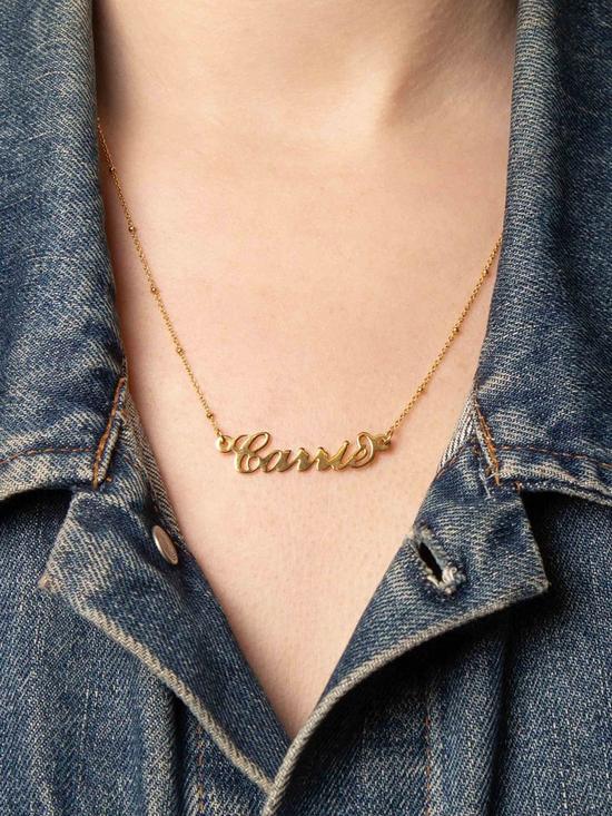 stillFront image of the-love-silver-collection-gold-plated-carrie-font-name-necklace-wi