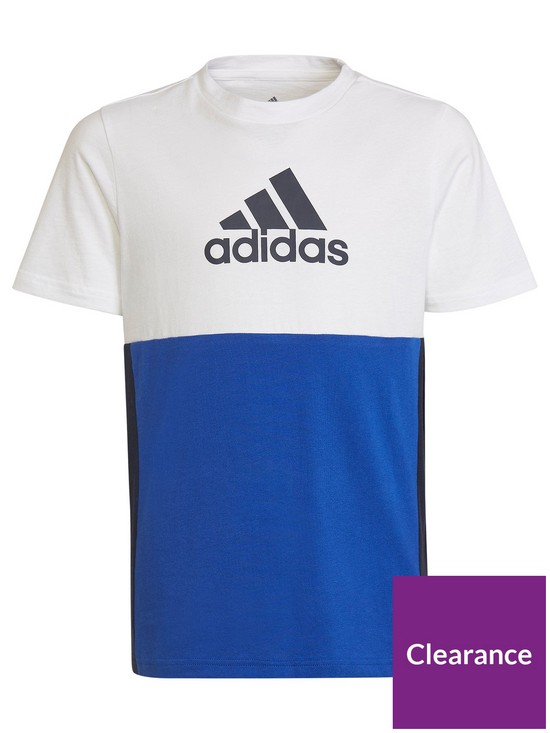 front image of adidas-essentials-junior-kids-colourblock-short-sleeve-t-shirt-white