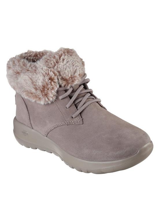 front image of skechers-on-the-go-joy-chugga-ankle-boots-taupe