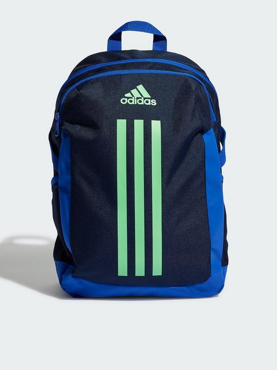 front image of adidas-older-kids-power-back-to-school-backpack-dark-blue