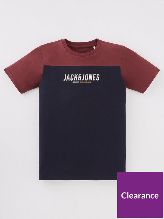front image of jack-jones-junior-edan-blocking-t-shirt-navyport