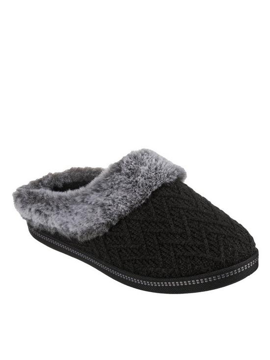 front image of skechers-cosy-campfire-home-essential-slippers-black