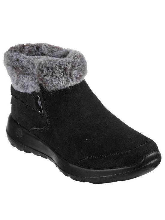 front image of skechers-on-the-go-joy-chugga-ankle-boots-black