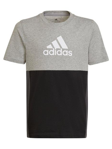 adidas-essentials-junior-kids-colourblocknbspshort-sleeve-t-shirt-dark-grey