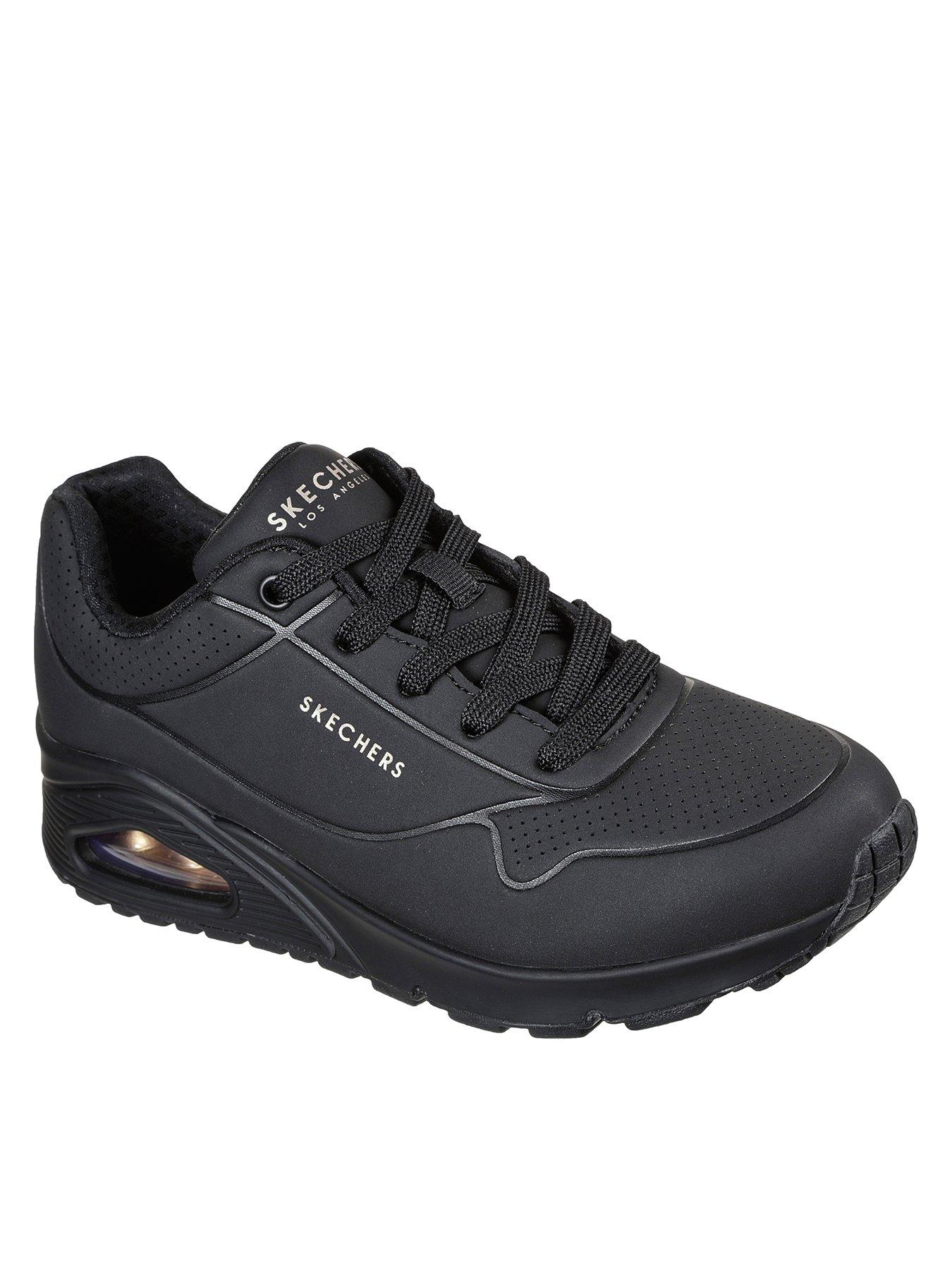 front image of skechers-uno-stand-on-air-durabuck-trainers-black