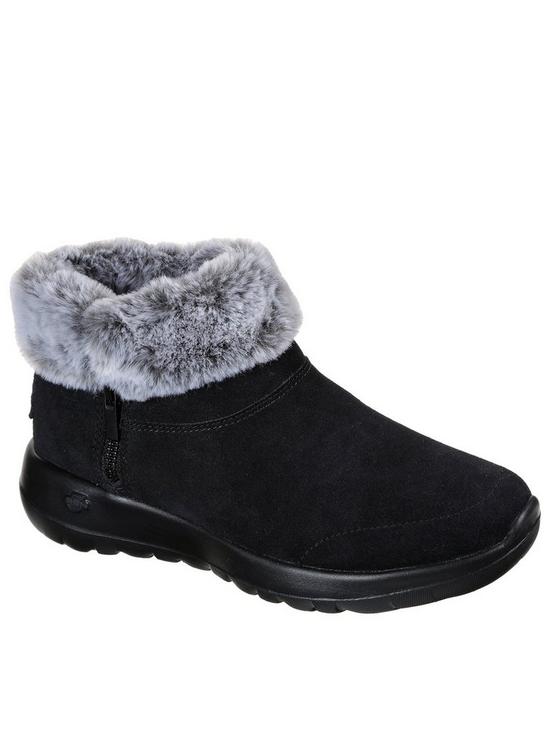 front image of skechers-on-the-go-joy-savvy-wide-fit-chugga-boots-black
