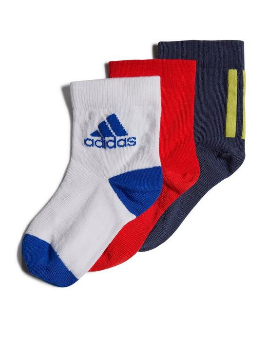 front image of adidas-younger-kids-3-pack-ankle-socks-dark-multi