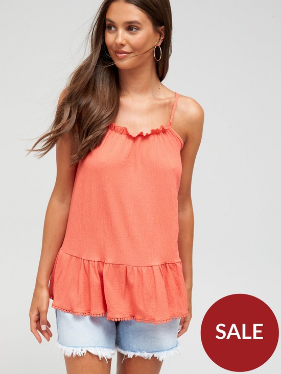 front image of v-by-very-peplum-hem-longline-cami-coral