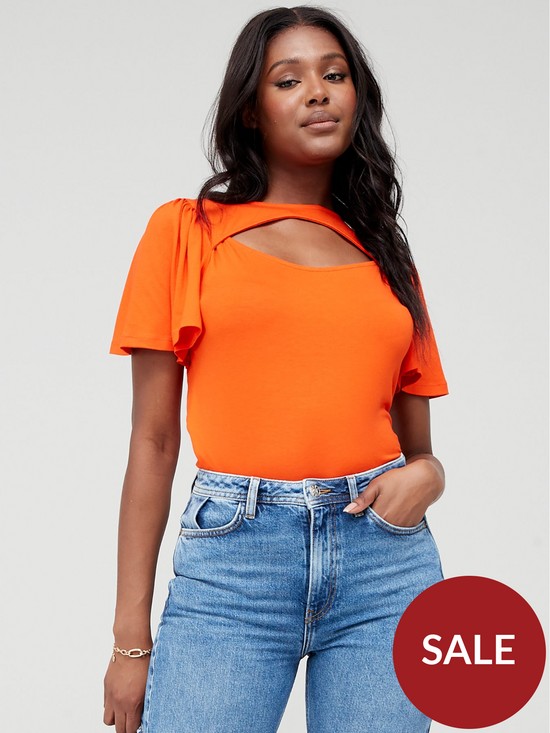 front image of v-by-very-cut-out-angel-sleeve-top-orange