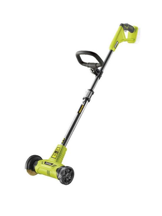 front image of ryobi-ry18pca-0-18v-one-cordless-patio-cleaner-with-wire-brush-battery-charger-not-included