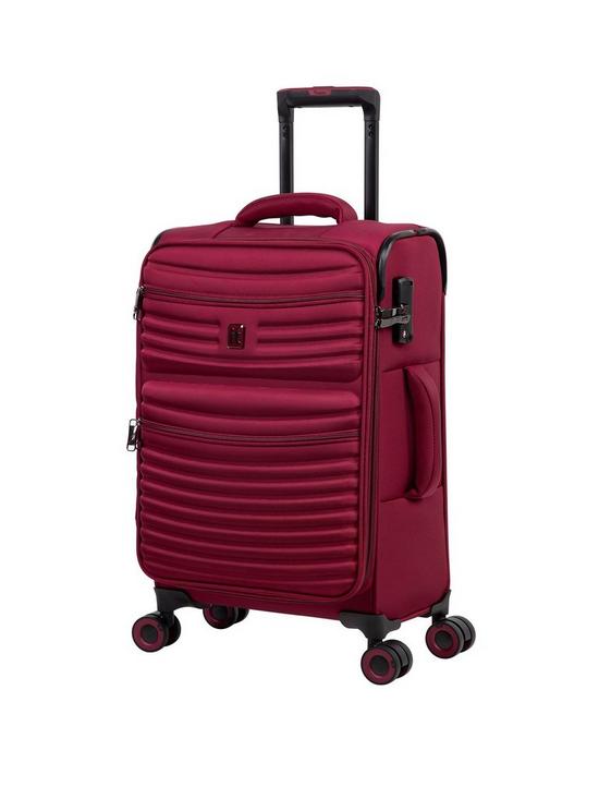 front image of it-luggage-precursor-dark-red-cabin-expandable-soft-8-wheel-suitcase