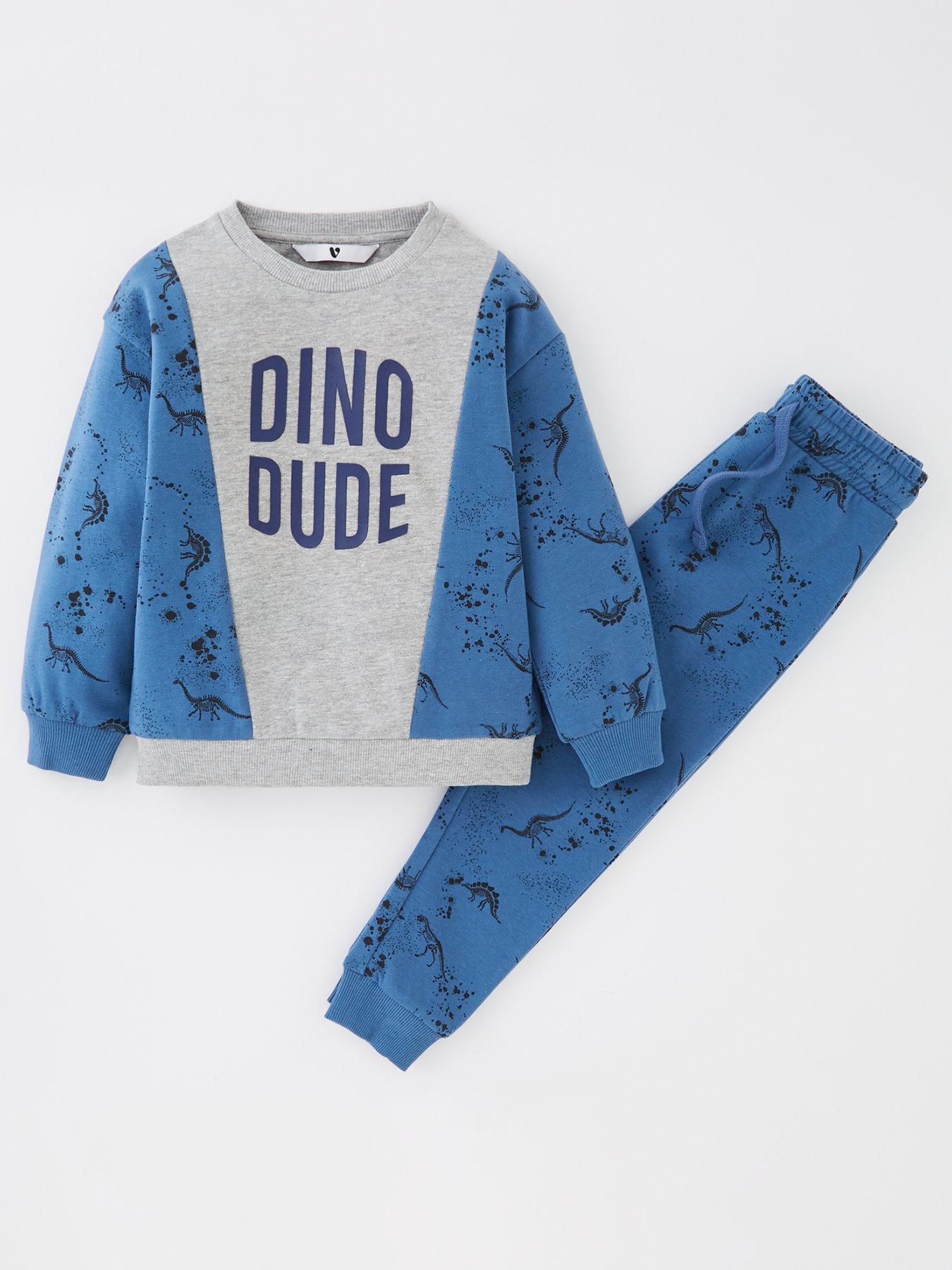 front image of mini-v-by-very-boys-dino-dude-splatter-jog-set-blue