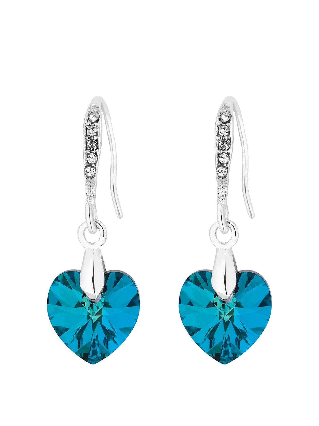 Jon Richard Silver Plated Blue Heart Drop Earrings